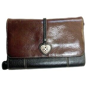 Vintage Brighton Heart Trifold Wallet/Clutch Purse Black Brown Leather Checkbook